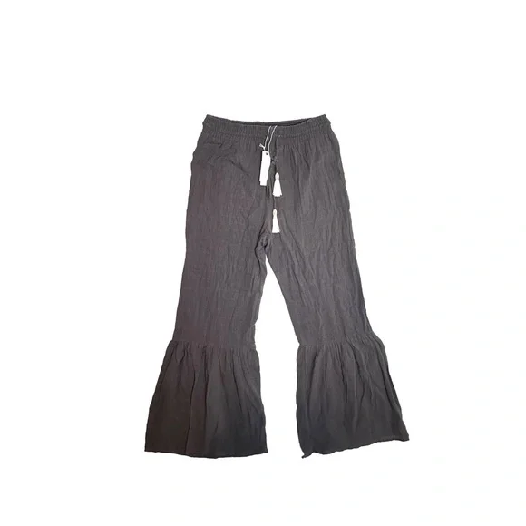 NWT Ruffle Hem Bohemian Drawstring Pants Lightweight 100% Cotton - Picture 3 of 8